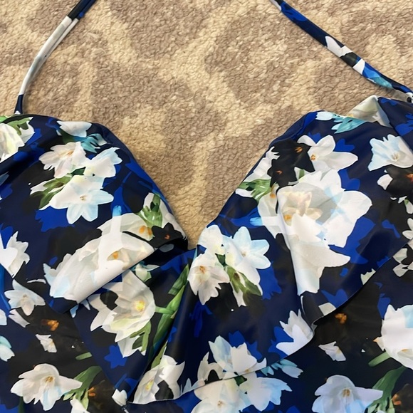 NICOLE MILLER Swim Suit 1 Piece Ruffle Blue Floral Large - Picture 4 of 6